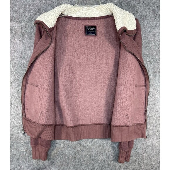 Abercrombie & Fitch Softshell Jacket Women's Large Pink Full Zip Sherpa Collar - Picture 4 of 8